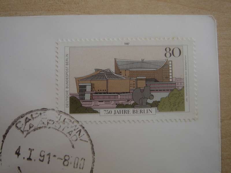 1987 West Berlin MiNr 775 stamped in Cape Town on letter