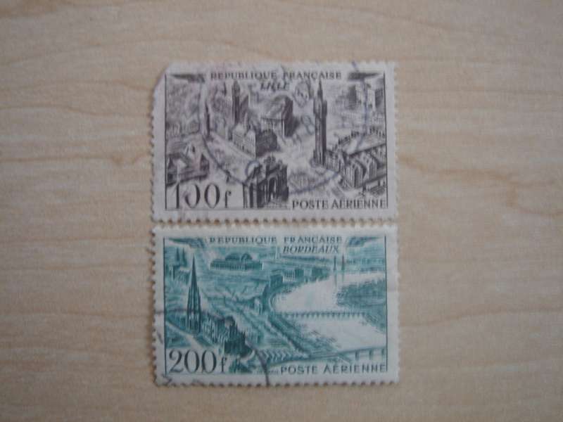 1949 France - Airmail - Lille 100 f (free), Bordeaux 200f used, stamped