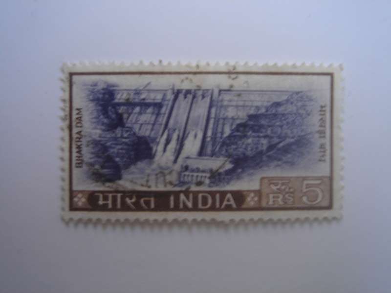 1965 India - Bakhra Dam 5 Re used, stamped