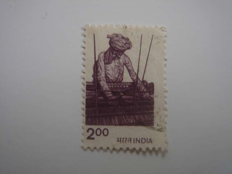 1980 India - Weaver at Work 2 Re used, stamped