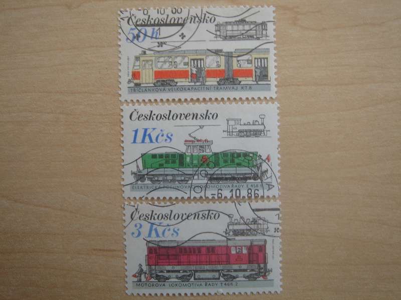 1986 CZ - Railways - Locomotives 50 h, 1, 3 Kcs used, stamped