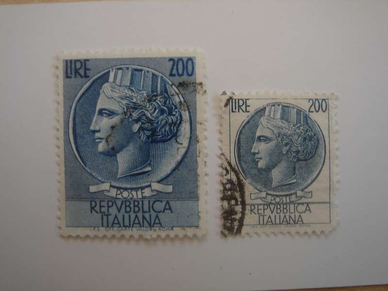 1953 Italia - Coin of Syracuse 200 L (large & small) used, stamped