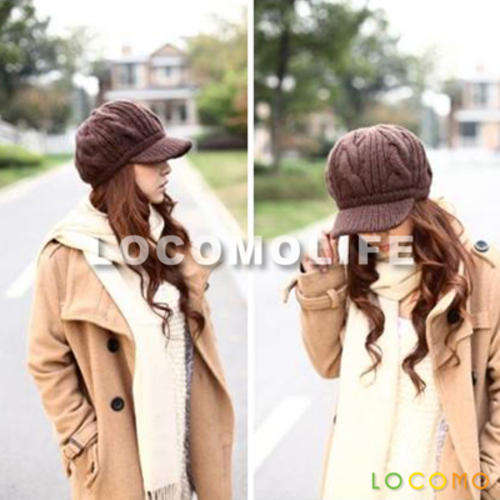 Women Lady Girl Slouchy Cabled Pattern Knit Beanie Crochet Rib Hat Brim Cap Warm Brown FAF028BRN