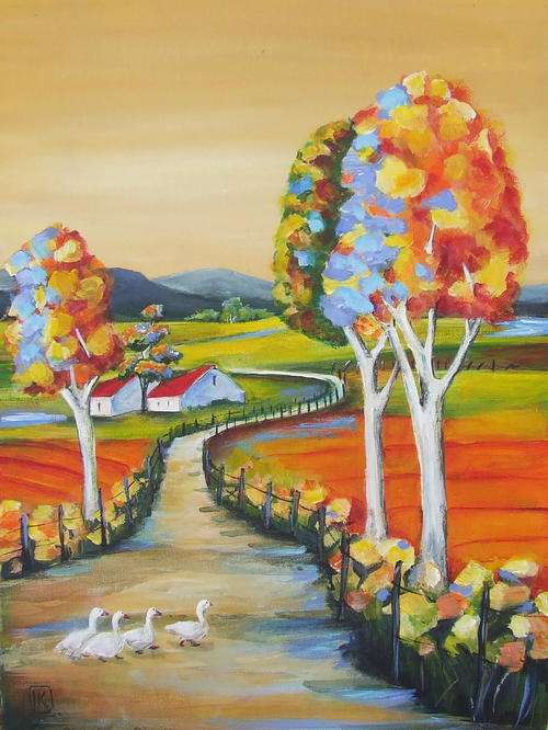 The farm - acrylic on canvas 400x300mm by K Bester