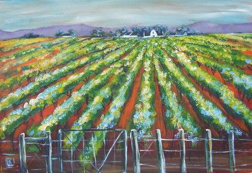Boland se plaas - acrylic on canvas 400x300mm by K Bester