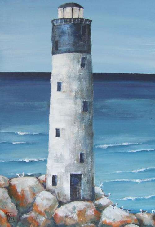 Lighthouse - acrylic on canvas 440x300mm by K Bester