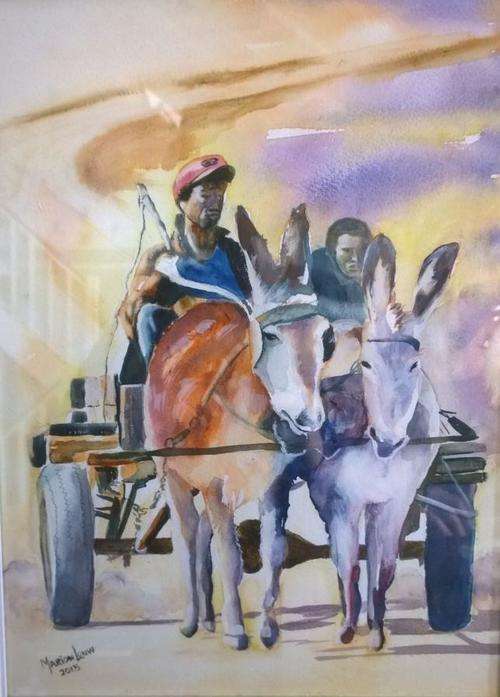 "donkey cart" - Beautiful watercolour painting by Marion Louw - 300x400mm