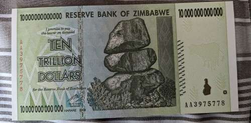 Zimbabwe Banknote, $10 Trillion Dollars, AA Series, 2008 UNC