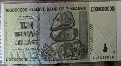 Zimbabwe Banknote, $10 Trillion Dollars, AA Series, 2008 UNC