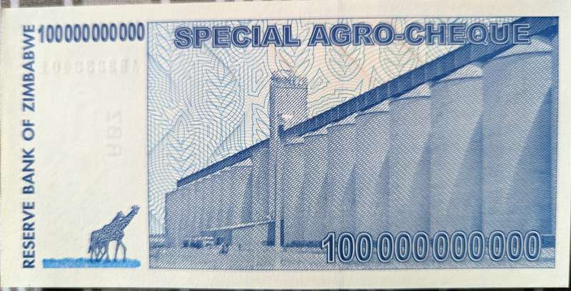 Zimbabwe 100 Billion Dollars Special Agro Cheque, 2008, P-64, UNC