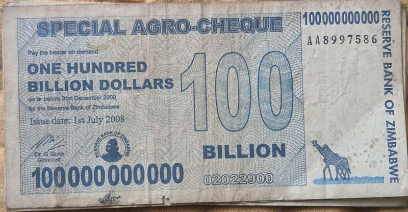 Zimbabwe 100 Billion Dollars Special Agro Cheque, 2008, P-64, Used
