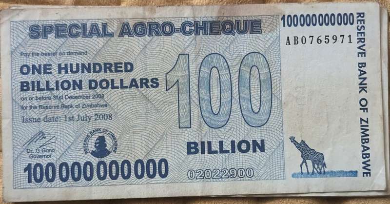 Zimbabwe 100 Billion Dollars Special Agro Cheque, 2008, P-64, Used