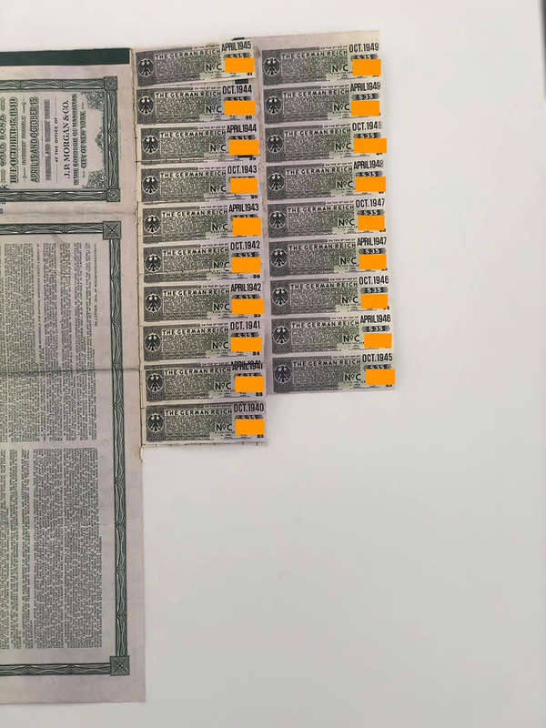 German External Loan, 7% Gold Bond - $1,000, 1924, with 19 coupons, with PASS-CO