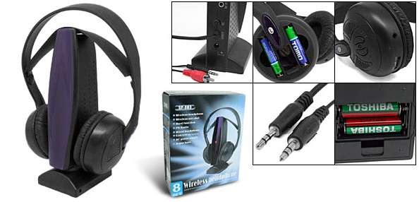 Wireless Earphone 8 in 1 for MP3 PC TV DVD With FM Radio