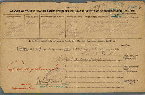 Anglo Boer War Medal (ABO) Burger CJ Bodestein