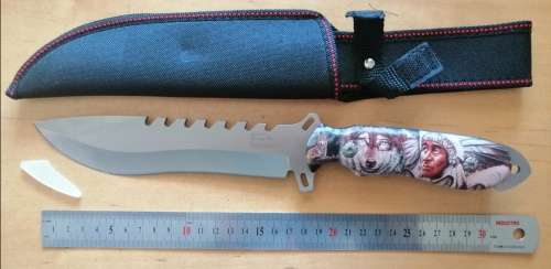 WOLF AND INDIAN DESIGN HUNTING KNIFE