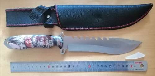 WOLF AND INDIAN DESIGN HUNTING KNIFE