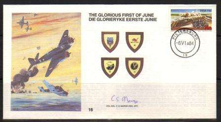 SA AIR FORCE (SAAF) FLIGHT COVER # 16 - GLORIOUS 1ST OF JUNE SIGNED COL CS MARGO DSO DFC