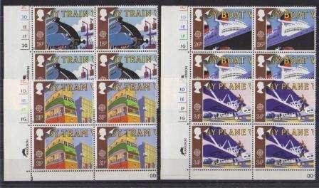 GREAT BRITAIN 1988 TRANSPORT AND MAIL SERVICE MNH CORNER BLOCKS OF 4