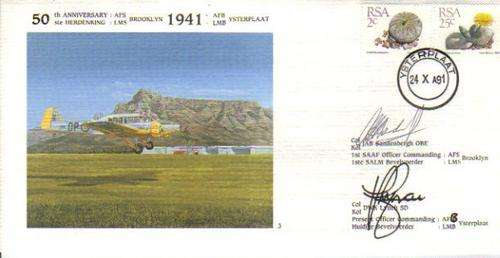 SA AIR FORCE (SAAF) FLIGHT COVER # AF3 - 50TH ANNIV AFS BROOKLYN SIGNED