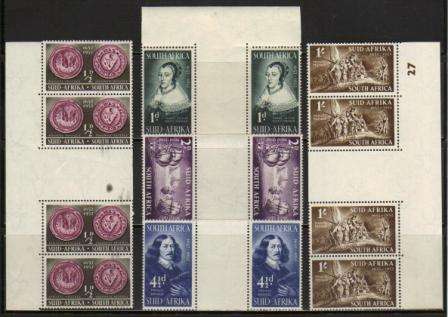 UNION SACC135/139 LANDING OF VAN RIEBEECK SET OF 5 MNH GUTTER PAIRS