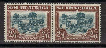 UNION SA 1932 ROTO PRINTING 2/6S MNH PAIR SACC 50 GREEN AND BROWN