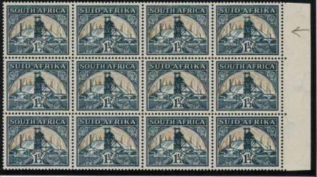 UNION SA 1936 1 1/2d MNH MARGINAL BLOCK OF 12 SACC 57 BROKEN CHIMNEY/FAINT HEAD GEAR/INV WMK