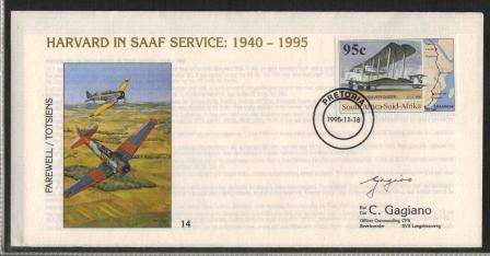 SA AIR FORCE (SAAF) SIGNED COVER #AF14 HARVARD IN SAAF SERVICE FAREWELL