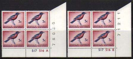 RSA 1ST DEFINITIVE 3c MNH CONTROL BLOCKS A&B SACC 328