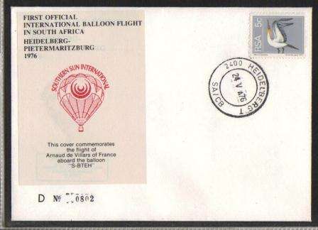 AVIATION 1976 FLIGHT COVER BALLOON FLIGHT HEILDELBURG TO PIETERMARITZBURG # D802