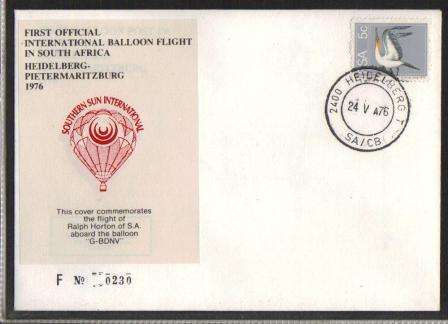 AVIATION 1976 FLIGHT COVER BALLOON FLIGHT HEILDELBURG TO PIETERMARITZBURG # F230