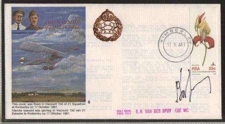 SA AIR FORCE (SAAF) FLIGHT COVER # 8 - SIGNED BY MAJ GENL KR VAN DER SPUY
