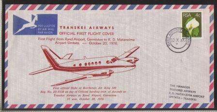 AVIATION 1976 TRANSKEI AIRWAYS FLIGHT COVER 1976 FIRST FLIGHT RAND AIRPORT - UMTATA