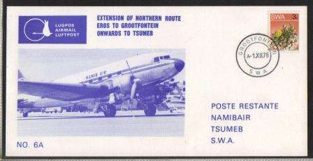 AVIATION 1978 NAMIB AIR FLIGHT CARD #6A EROS-GROOTFONTEIN-TSUMEB