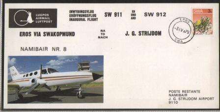 AVIATION 1979 NAMIB AIR FLIGHT CARD #8 EROS-SWAKOPMUND-JG STRIJDOM