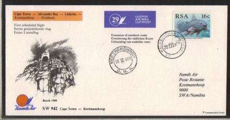 AVIATION 1989 NAMIB AIR FLIGHT CARD #29 - CT-ALEXANDER BAY-LUDERITZ-KEETMANSHOOP-WINDHOEK
