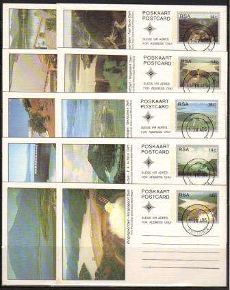 RSA SET OF 10 14c DAMS POSTCARDS CTO PRETORIA 1/4/86