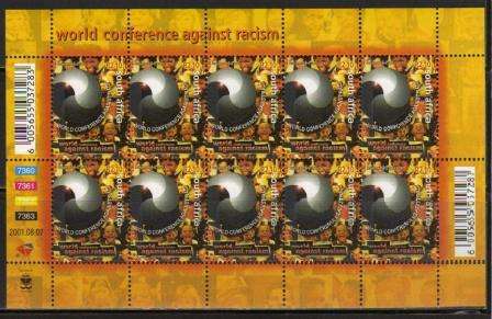 RSA 2001 CONFERENCE AGAINST RACISM MNH FULL SHEET OF 10