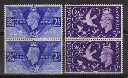 GREAT BRITAIN 1946 VICTORY SET OF 2 MNH PAIRS