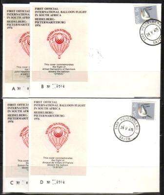 AVIATION 1976 FLIGHT COVERS BALLOON FLIGHT SET OF 14 HEILDELBURG TO PIETERMARITZBURG # 704