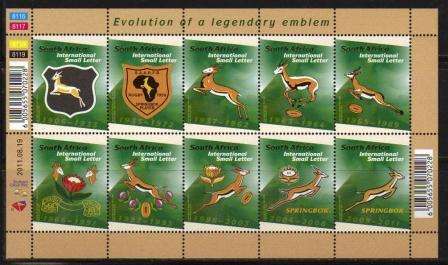 RSA 2011 EVOLUTION OF THE SPRINGBOK EMBLEM MNH FULL SHEET