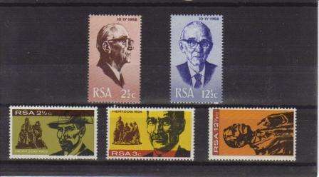 RSA 1968 MNH COMMEMORATIVE SINGLES COMPLETE (5 SINGLES)