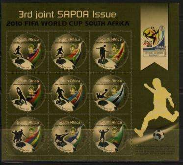 RSA 2010 FIFA WORLD CUP 3RD JOINT SAPOA ISSUE GOLD FOIL MNH FULL SHEET OF 9