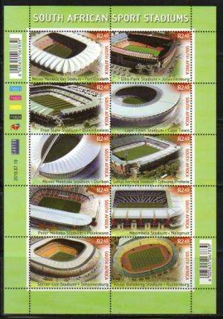 RSA 2010 SA SPORT STADIUMS MNH FULL SHEET OF 10