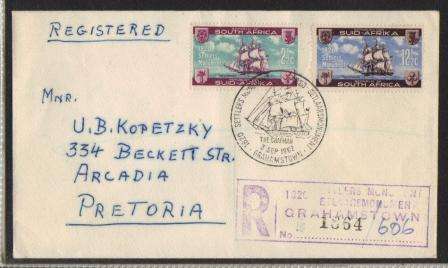 RSA 1962 1820 SETTLERS REG COM COVER CXD GRAHAMSTOWN SPECIAL D/S 3/9/1962
