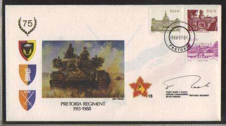 SA ARMY COM COVER # 15 - 75 YEARS PRETORIA REGIMENT - SIGNED IN BLACK