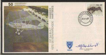 SA AIR FORCE (SAAF) FLIGHT COVER #30 - 50TH ANNIV 1ST SA BUILT HAWKER HARTBEES SIGNED