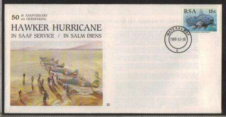 SA AIR FORCE (SAAF) COVER #35 50TH ANNIVERSARY HAWKER HURRICANE IN SAAF SERVICE