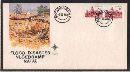 RSA 1988 NATAL FLOOD DISASTER OFFICIAL FDC 4.22.1 CITY HALL CXD MOSSELBAAI 1/3/88