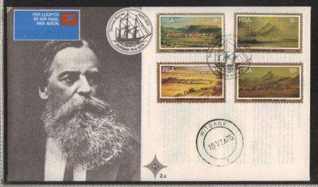 RSA 1975 THOMAS BAINES FDC 2.6 WITH EXTRA WITBANK CANCEL ON FIRST DAY OF ISSUE